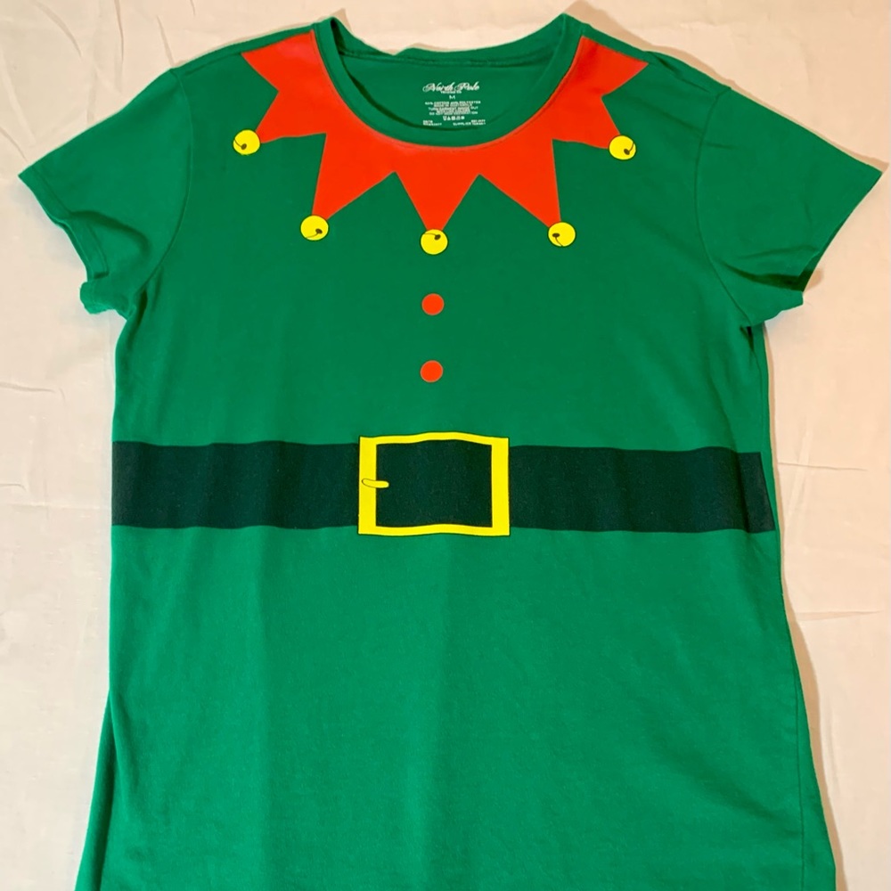 North Pole Trading Co. Womans T-Shirt Green Colorful Elf Graphic Size M